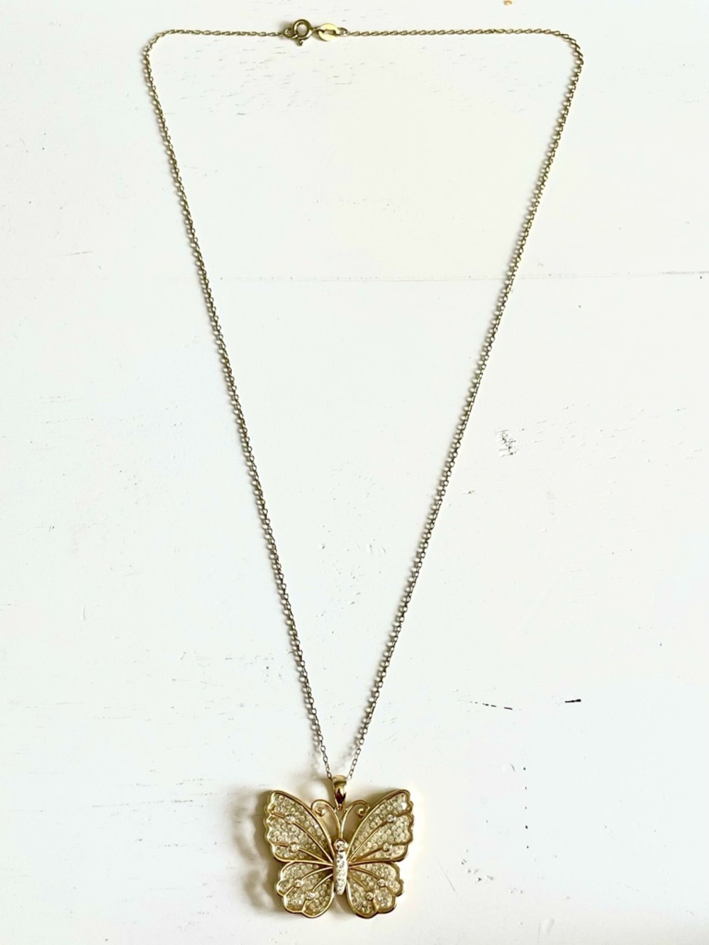 Jacmel Mauritius JCM Butterfly Necklace 925 Sterling Silver CZ Gold Overlay Pavé - Picture 5 of 9